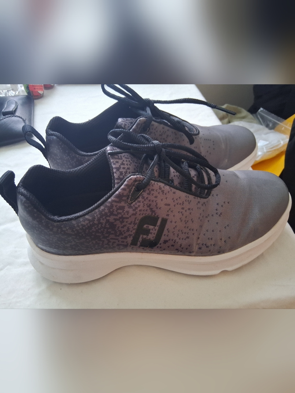 Womens FJ 8.5M Spikeless FootJoy Gray Athletic Golf Sneakers with White Soles